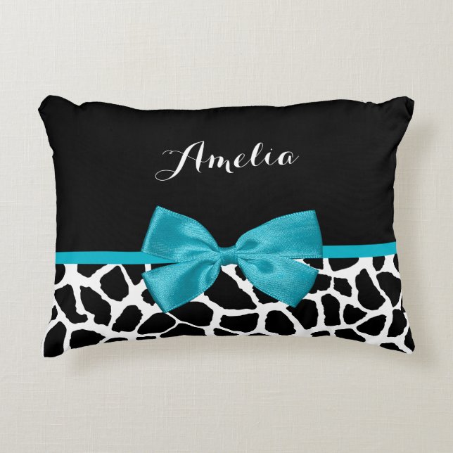 Almofada Decorativa Arco Azul De Fita Impressão Aqua Chic Giraffe Com  (Frente)