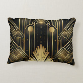 Almofada Decorativa Art Déco Noir et Or - Élégance Vintage Géométrique