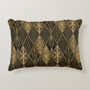 Almofada Decorativa Art Deco Pattern. Serralheiro preto sem costura e 