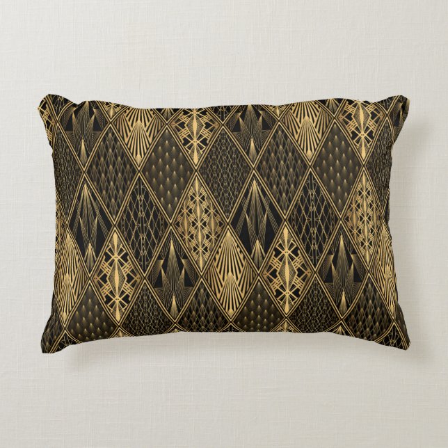 Almofada Decorativa Art Deco Pattern. Serralheiro preto sem costura e  (Frente)