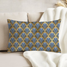 Art Deco Vintage Floral Leque Padrão Azul Dourado