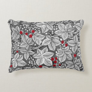 Almofada Decorativa Art Nouveau Morangos e Folhas, Cinzas de Prata