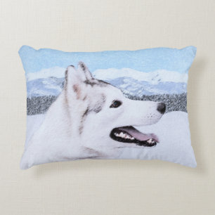 Almofada Decorativa Arte de Cão Siberiana (Prata e Branca)