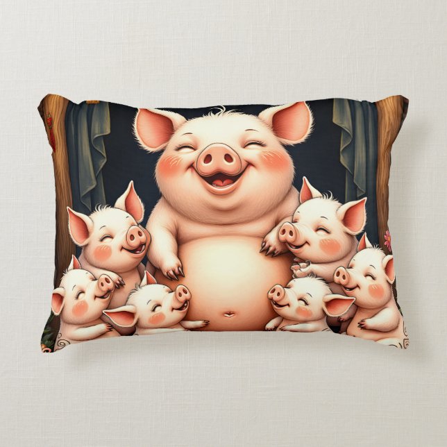 Almofada Decorativa Arte de Porco – Mãe e Leitões (Frente)