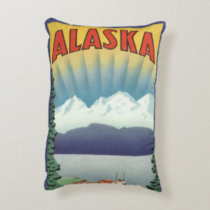 Almofada Decorativa Arte de Poster de Viagem do Alasca Antigo, Paisage