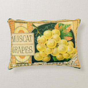 Almofada Decorativa Arte de rótulo de caixa de frutas vintage, uvas Mu