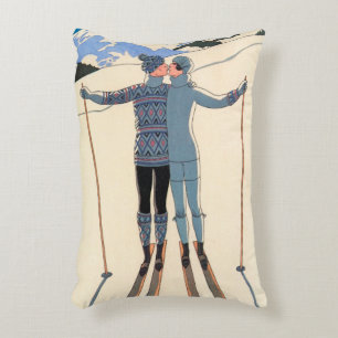 Almofada Decorativa Arte Deco Vintage, Amantes na Neve por George Barb
