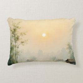 Almofada Decorativa Arte em Aquarela da Aldeia da Névoa Matinal Vietna