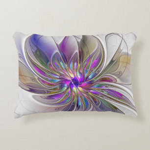 Almofada Decorativa Arte floral abstrata fractal colorida e energética