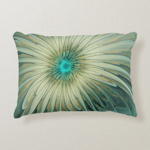 Almofada Decorativa Arte Fractal de Flor de Fantasia em Verde Sage Abs