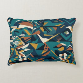 Almofada Decorativa Arte Geométrica Abstrata Moderna - Laranja Teal Re