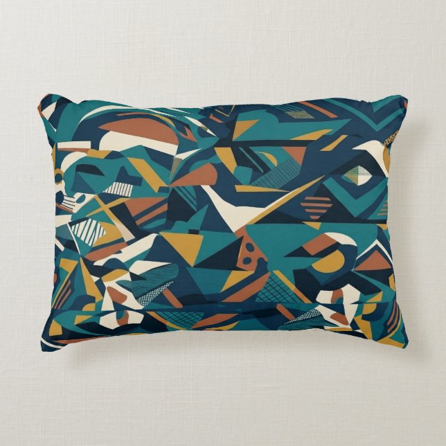 Almofada Decorativa Arte Geométrica Abstrata Moderna - Laranja Teal Re (Frente)