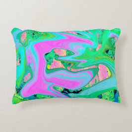 Almofada Decorativa Arte Líquido Rosa e Azul Claro Retro em Hortênsia