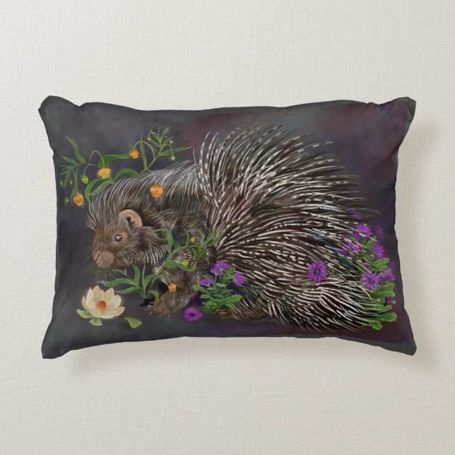 Almofada Decorativa Arte natural do Buquê Porcupine Detido (Frente)