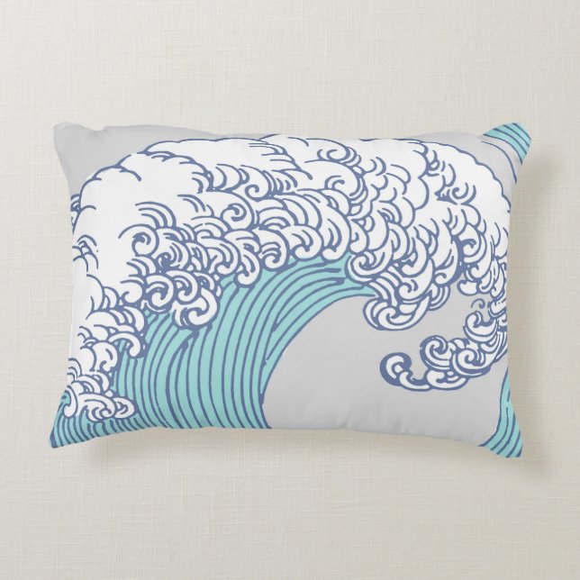 Almofada Decorativa Arte Oceânica Onda Surf Japonês (Verso)