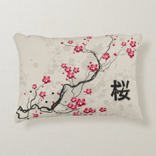 Almofada Decorativa Arte oriental da flor de cerejeira de Sakura do