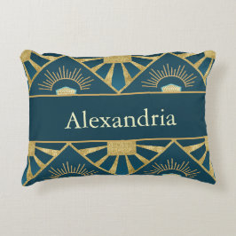 Almofada Decorativa Arte Personalizada Art Déco Azul Turquesa & Dourad