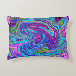 Almofada Decorativa Arte retrógrada Abstrato de Groovas Azul, Rosa e P