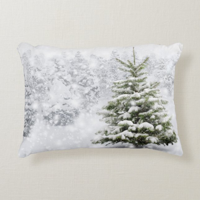 Almofada Decorativa Árvore de abeto na neve grossa (Frente)