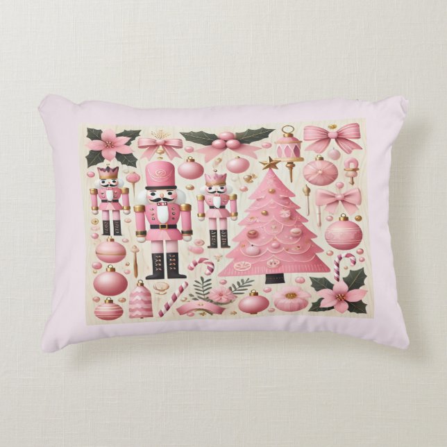 Almofada Decorativa Árvore de Natal do Quebra-Nozes Rosa  (Frente)
