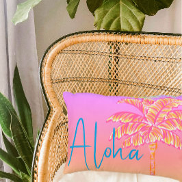 Almofada Decorativa Árvore de Palma Rosa Tropical Sunset Aloha ao ar l