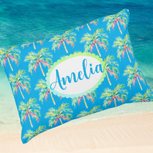 Almofada Decorativa Árvore Tropical Azul do Caribe Personalizada