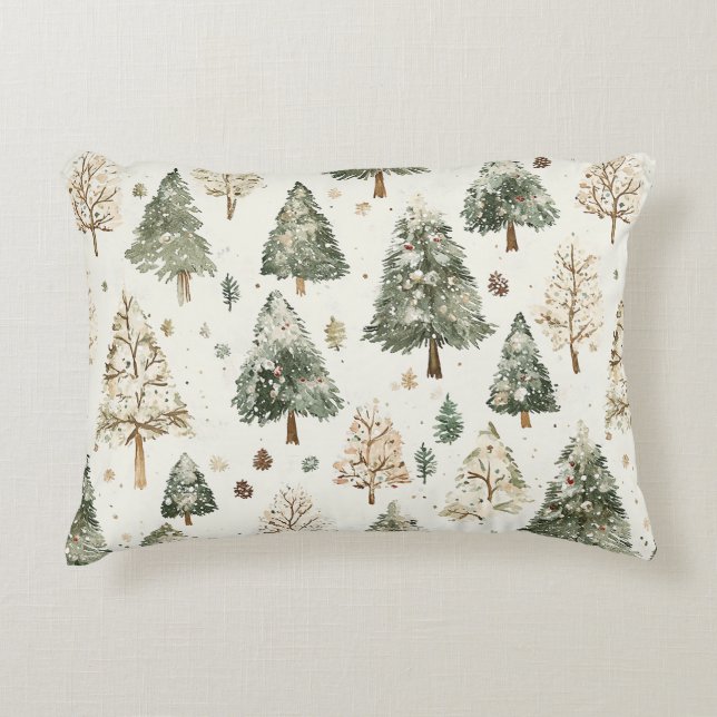 Almofada Decorativa Árvores de Natal Creme Verde (Frente)