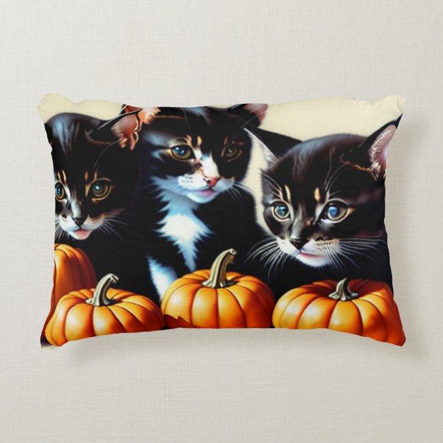Almofada Decorativa Autumn Kittens com Pumpkins (Frente)