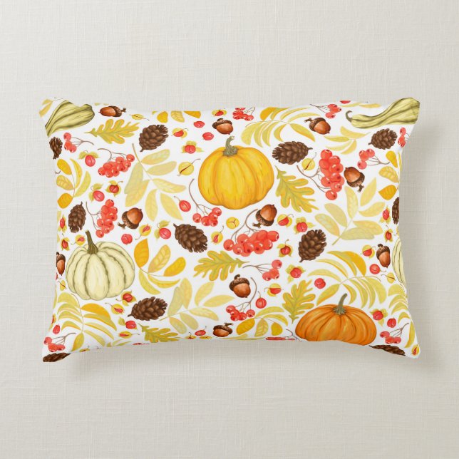 Almofada Decorativa Autumn seamless background with pumpkins, acorns,  (Frente)