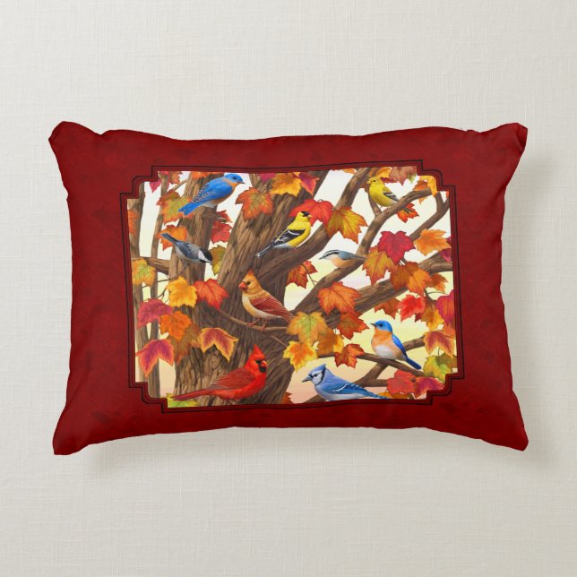 Almofada Decorativa Aves no Outono Maple Tree Red (Frente)