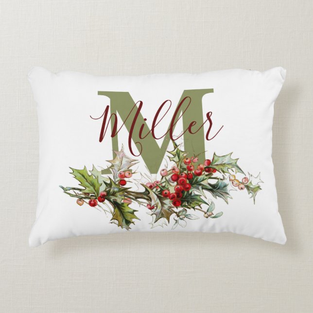 Almofada Decorativa Azevinho e bagas personalizados  (Frente)