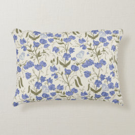 Almofada Decorativa Azul de ervilha doce e design de cottagecore creme