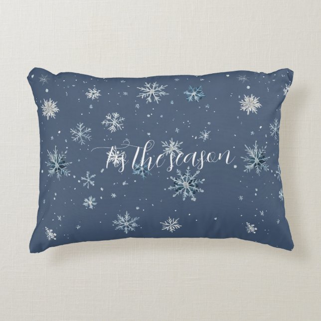 Almofada Decorativa Azul de Inverno Flocos de Neve de Natal Prata (Frente)