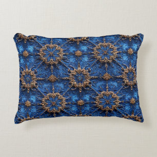 Almofada Decorativa 💙 Azul Dourado Floral Sofá Decoração Acento Prese