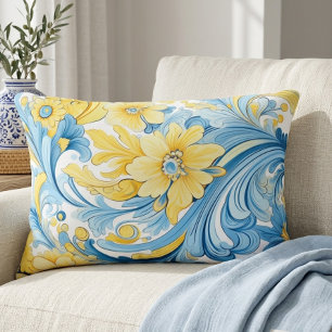 Almofada Decorativa Azul e amarelo. Motivos da arte popular ucraniana.