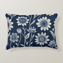 Almofada Decorativa azul e branco - Boho floral estilo impressão em bl