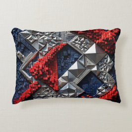 Almofada Decorativa Azul Escuro Vermelho Vibrante Prata Micro Mosaico