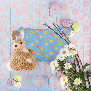 Almofada Decorativa Azul Floral Felz pascoa Bonito Ovos Coelhinhos