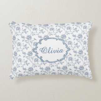 Almofada Decorativa Azul Francês Toile Chinoiserie Nome de Meninas Flo