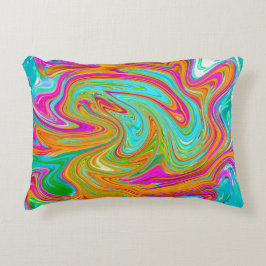 Almofada Decorativa Azul, Laranja e Rosa Quente Abstrato Retro Groovy