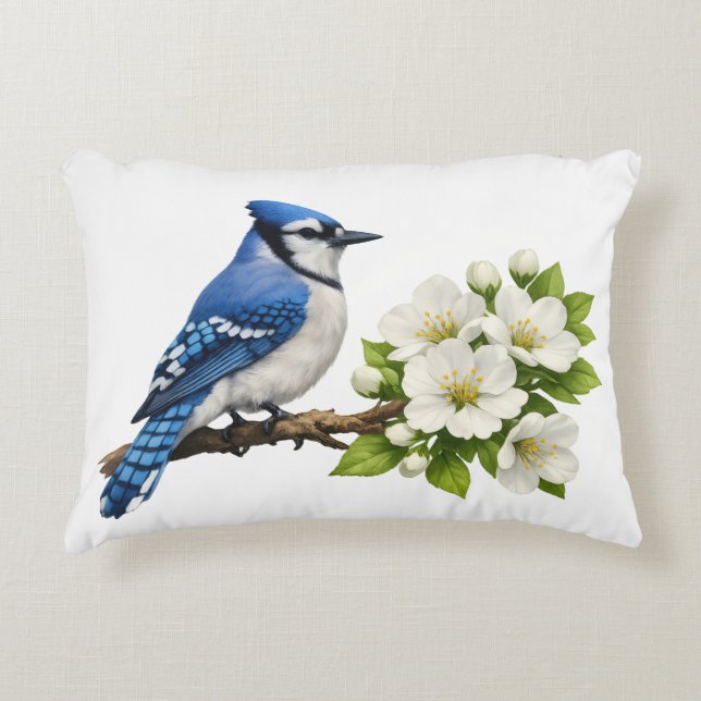 Almofada Decorativa Azul-marinho com Flores Brancas (Frente)