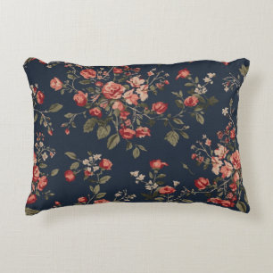 Almofada Decorativa Azul Marinho Escuro Vermelho Salvia Floral Cottage