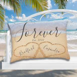 Almofada Decorativa Azul Poeirento Chic Praia Casais Corações Areia
