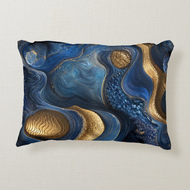 Almofada Decorativa Azul Real Dourado Azul Naval Geodo Presente Decora (Verso)