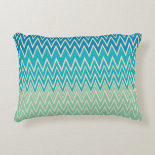 Almofada Decorativa Azul Teal, Turquesa e Zigzags Verdes