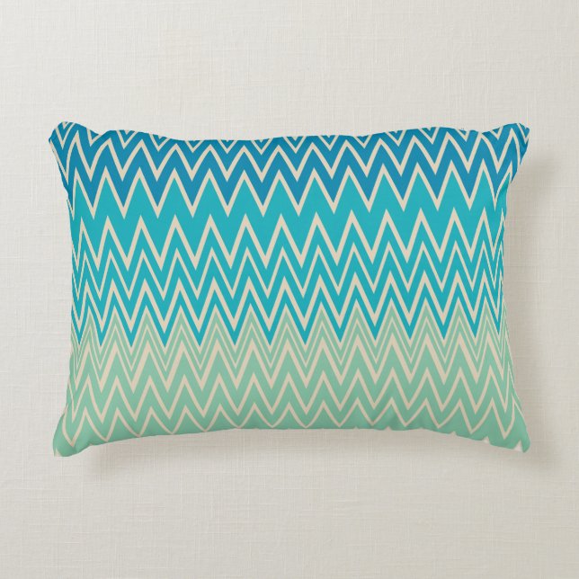 Almofada Decorativa Azul Teal, Turquesa e Zigzags Verdes (Frente)