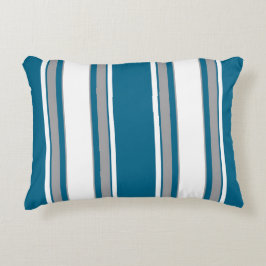 Almofada Decorativa Azul-Verde, Teal, Cinzas, Stripes Brancas