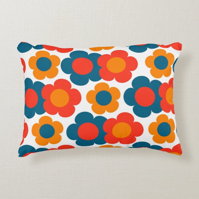 Almofada Decorativa Azul Whimsical & Laranja Floral Cheio (Frente)