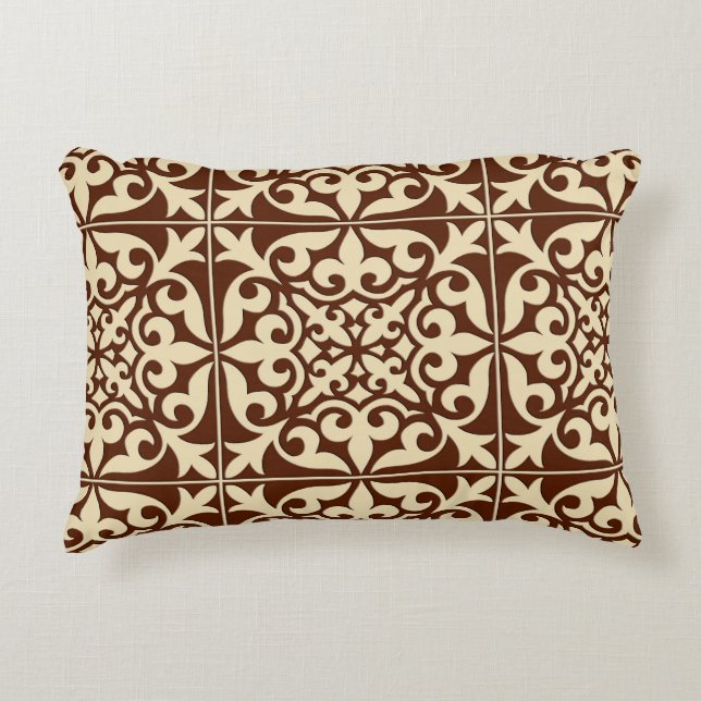 Almofada Decorativa Azulejo marroquino - chocolate castanho e bege (Frente)