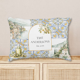 Almofada Decorativa Azulejo Oliva Mediterrâneo Amarelo Azul